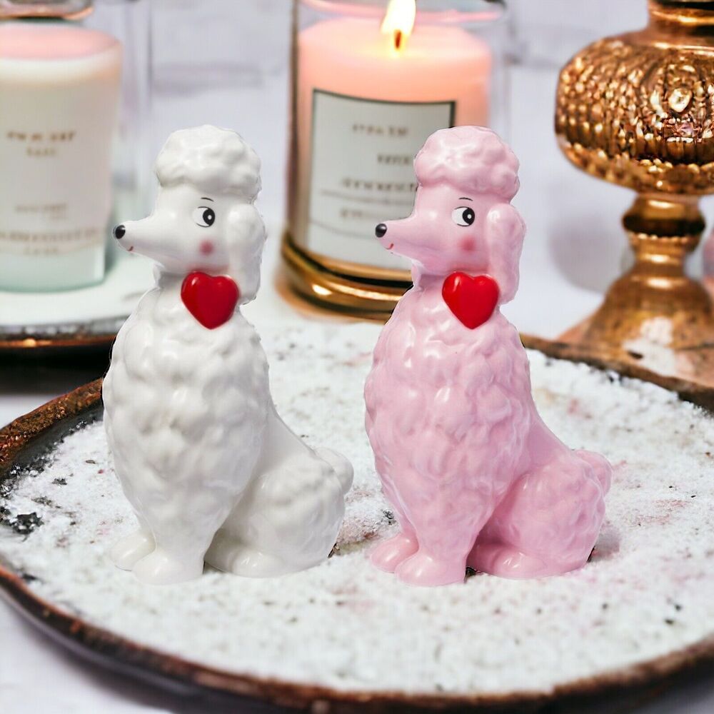 2024 Target Spritz Vintage Look Ceramic Poodles Pink & White 2 Set New